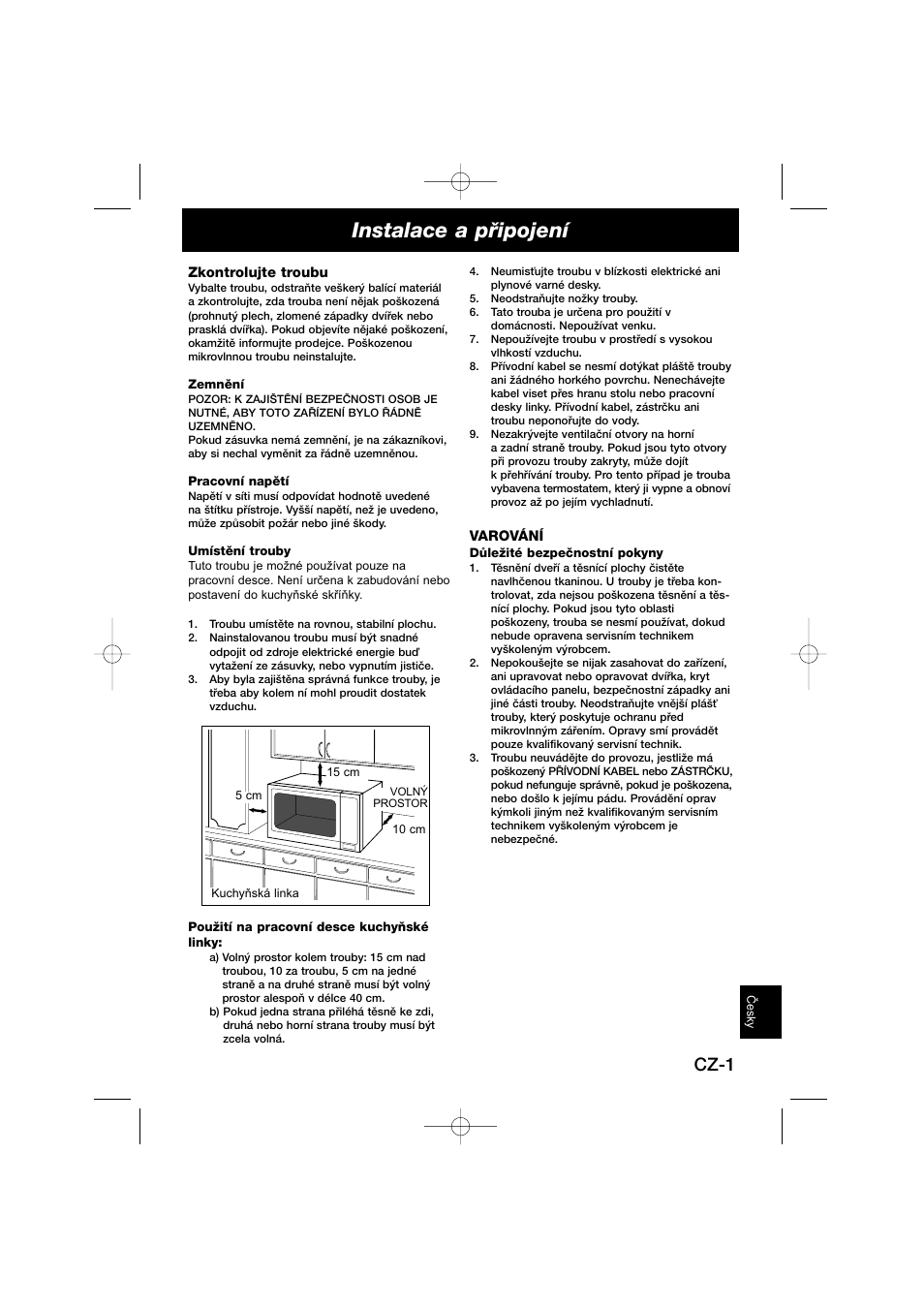 Instalace a pﬁipojení, Cz-1 | Panasonic NNSD278SEPG User Manual | Page 185 / 212
