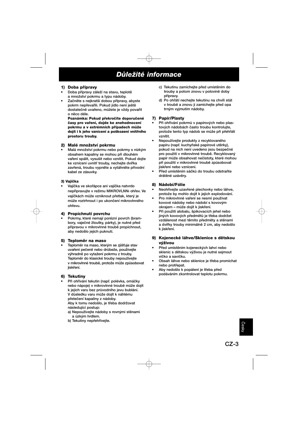 Dûleïité informace, Cz-3 | Panasonic NNSD278SEPG User Manual | Page 187 / 212