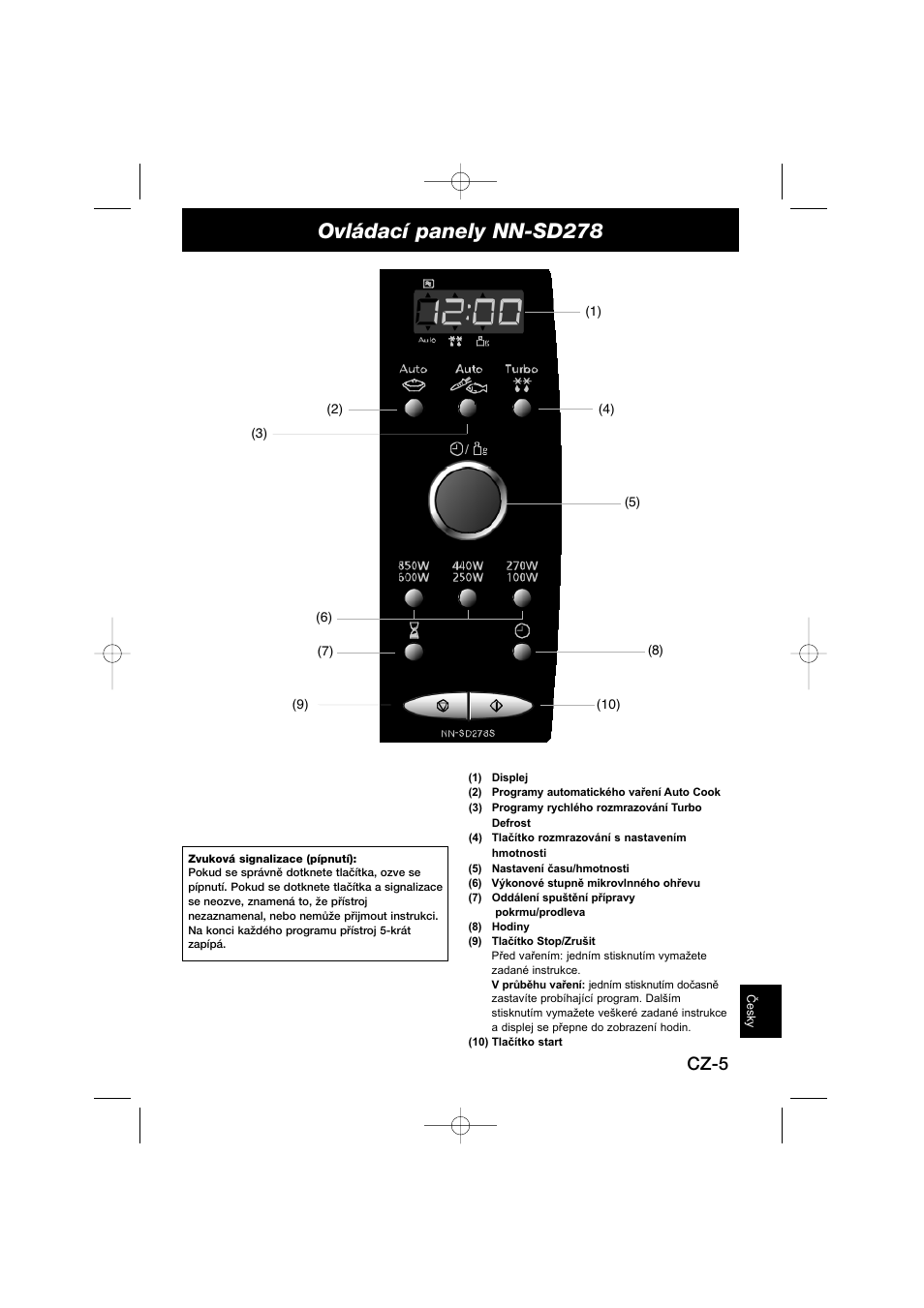 Ovládací panely nn-sd278, Cz-5 | Panasonic NNSD278SEPG User Manual | Page 189 / 212