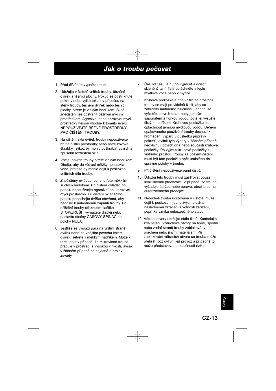 Jak o troubu peãovat, Cz-13 | Panasonic NNSD278SEPG User Manual | Page 197 / 212