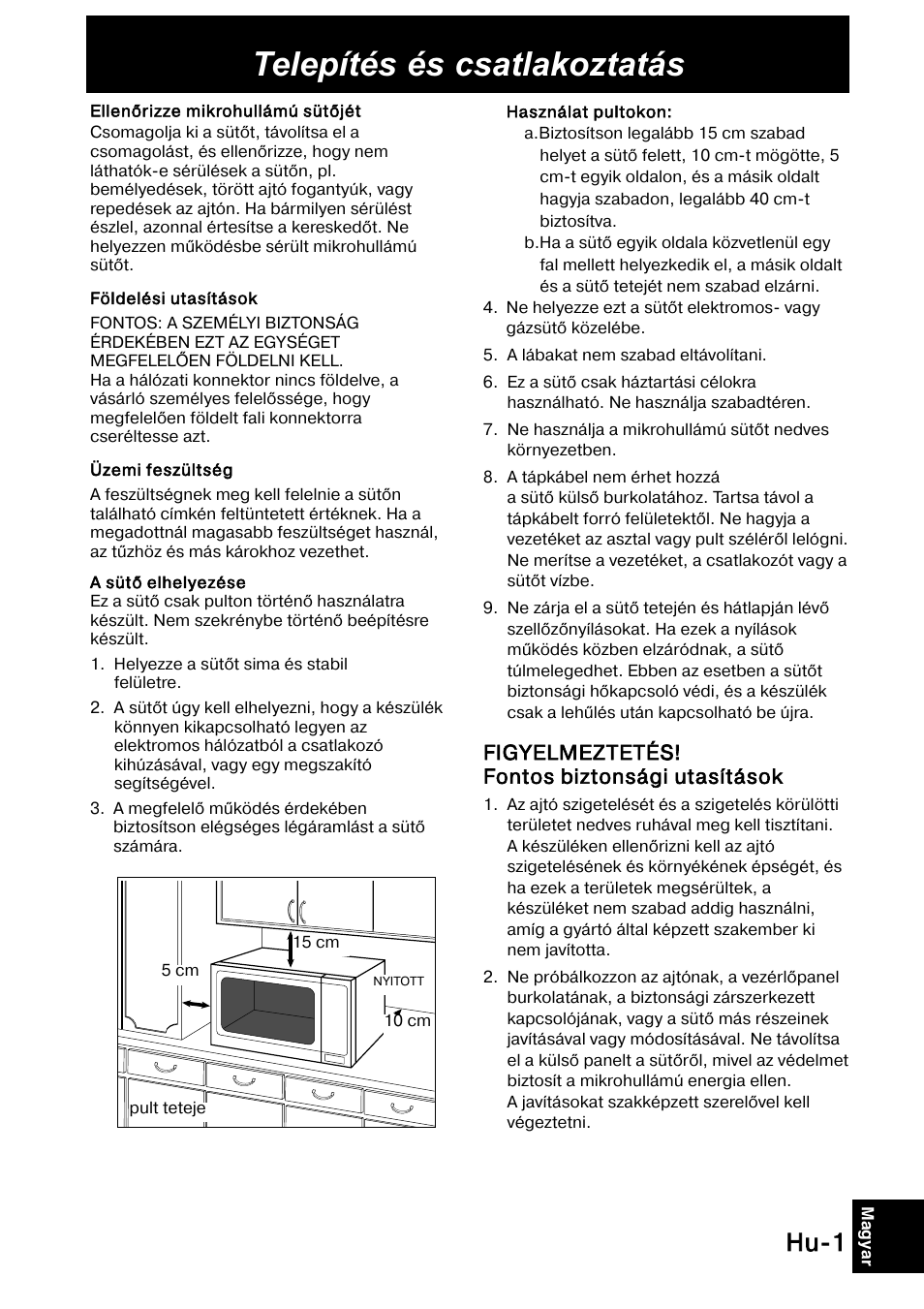Telepítés és csatlakoztatás, Hu-1 | Panasonic NNSD278SEPG User Manual | Page 199 / 212