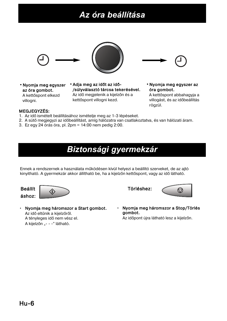 Az óra beállítása, Biztonsági gyermekzár, Hu-6 | Panasonic NNSD278SEPG User Manual | Page 204 / 212