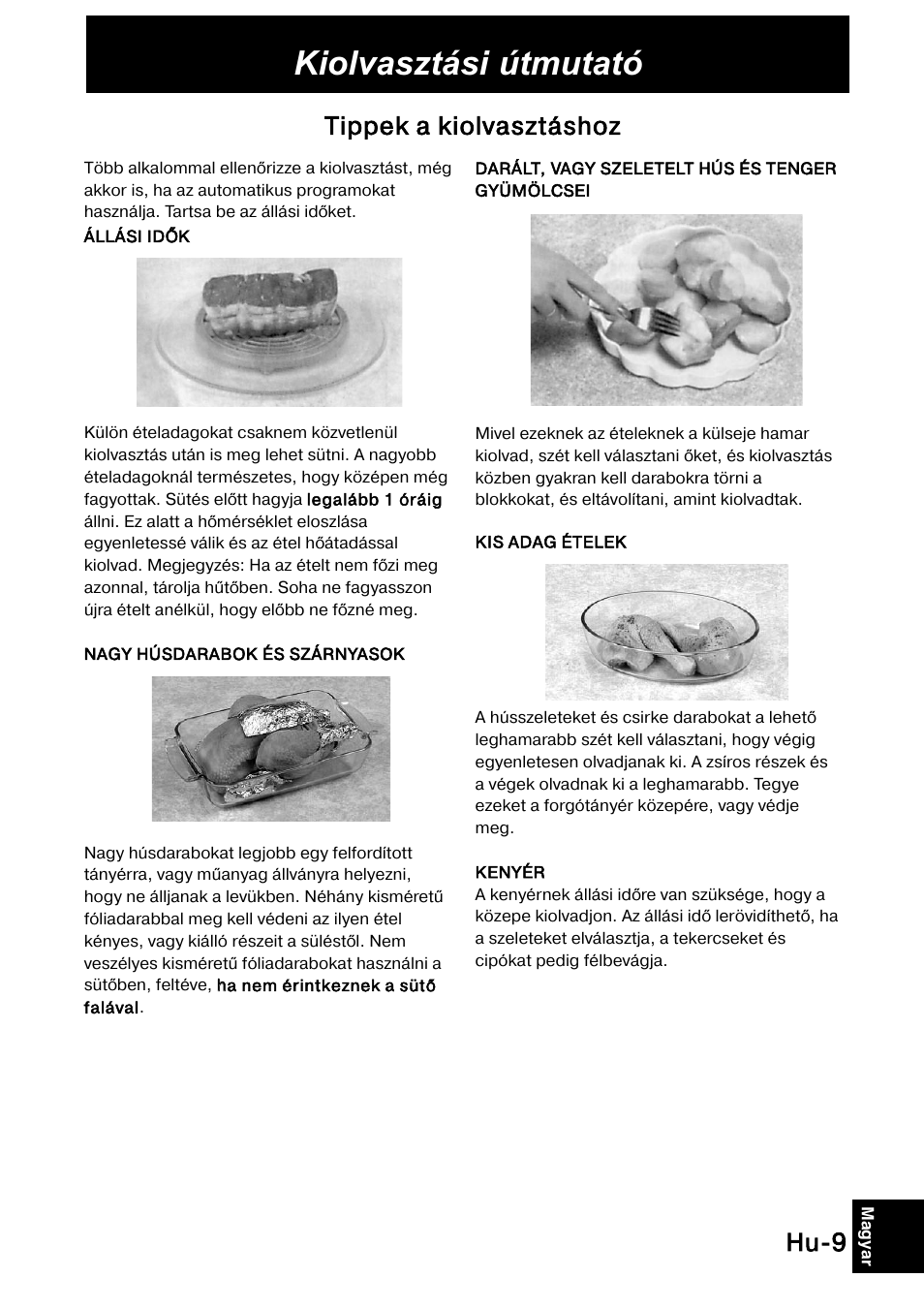 Kiolvasztási útmutató, Hu-9, Tippek a kiolvasztáshoz | Panasonic NNSD278SEPG User Manual | Page 207 / 212