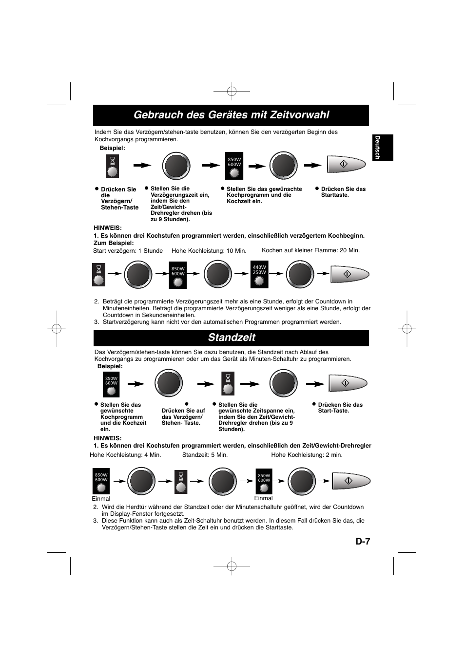 Gebrauch des gerätes mit zeitvorwahl, Standzeit | Panasonic NNSD278SEPG User Manual | Page 23 / 212