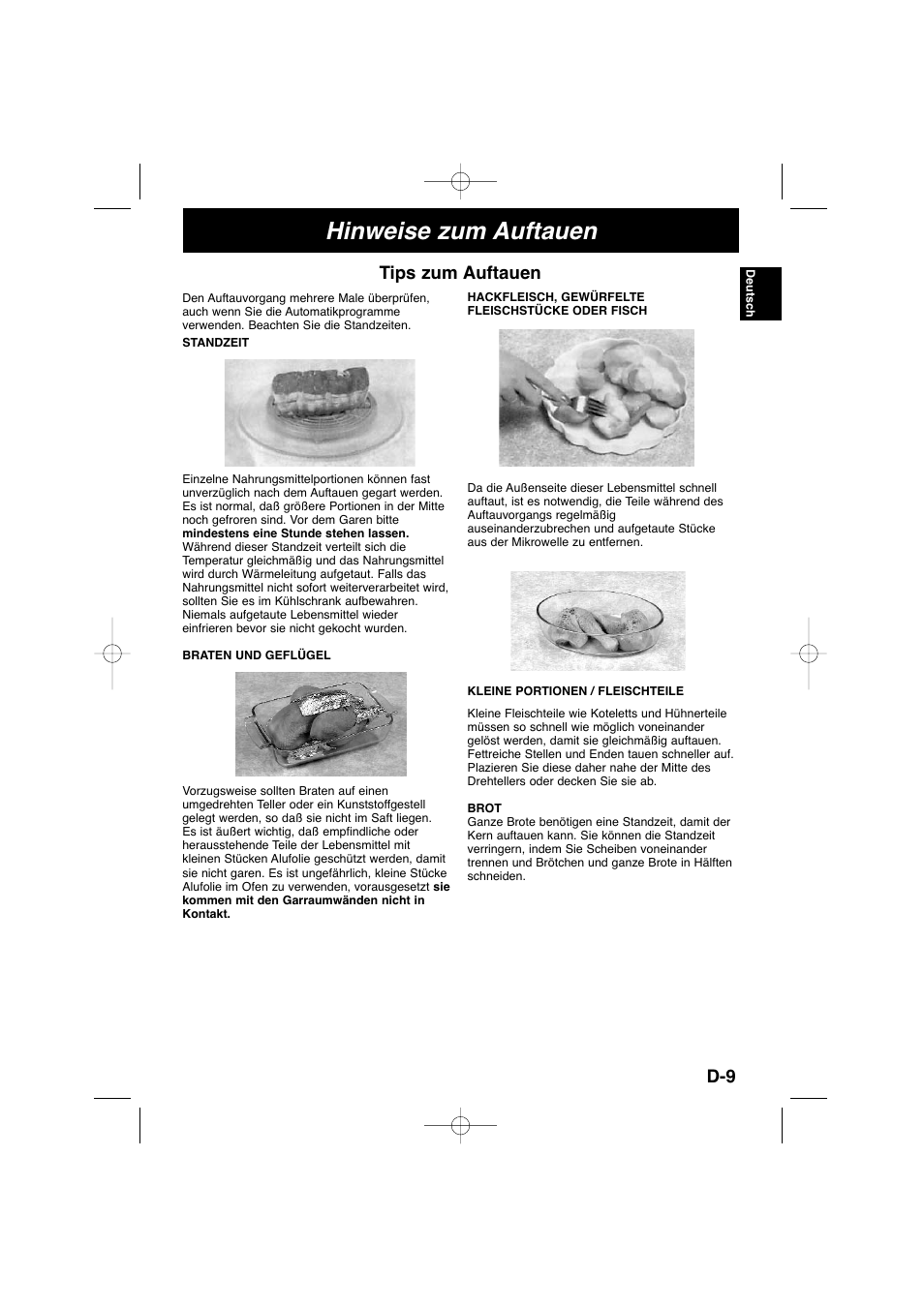 Hinweise zum auftauen, Tips zum auftauen | Panasonic NNSD278SEPG User Manual | Page 25 / 212