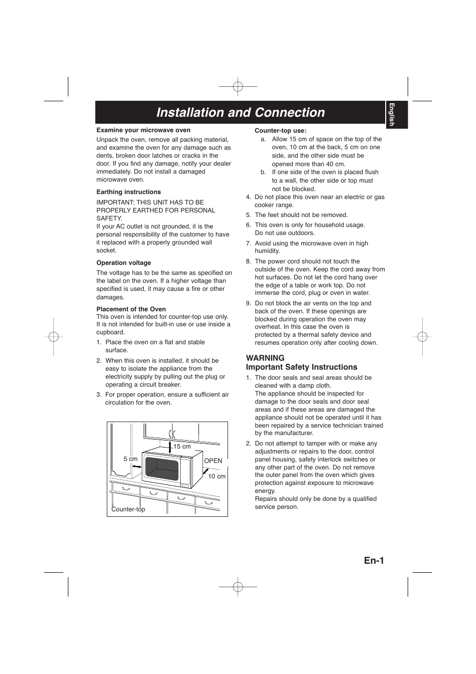 Installation and connection, En-1 | Panasonic NNSD278SEPG User Manual | Page 3 / 212
