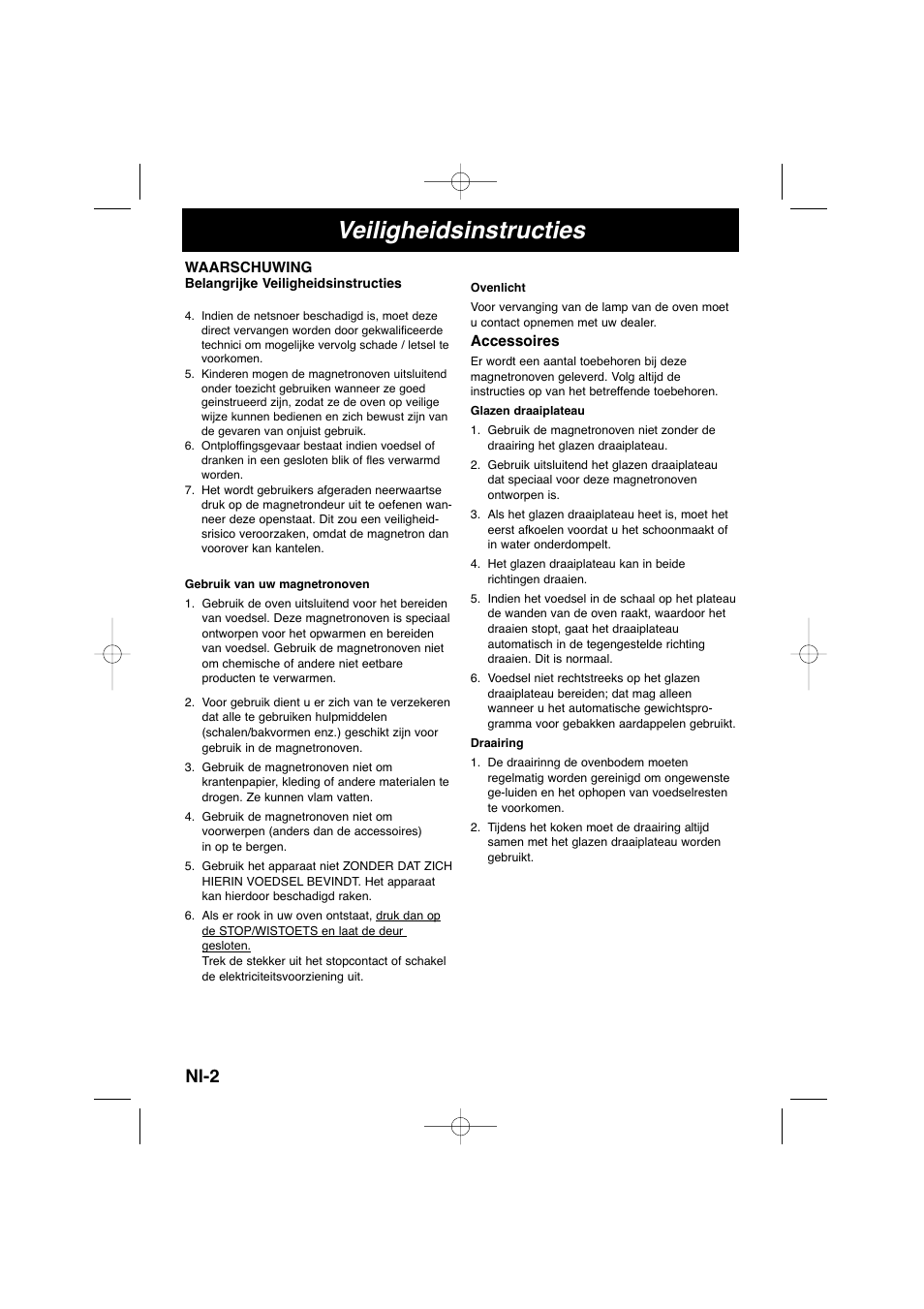 Veiligheidsinstructies, Nl-2 | Panasonic NNSD278SEPG User Manual | Page 32 / 212