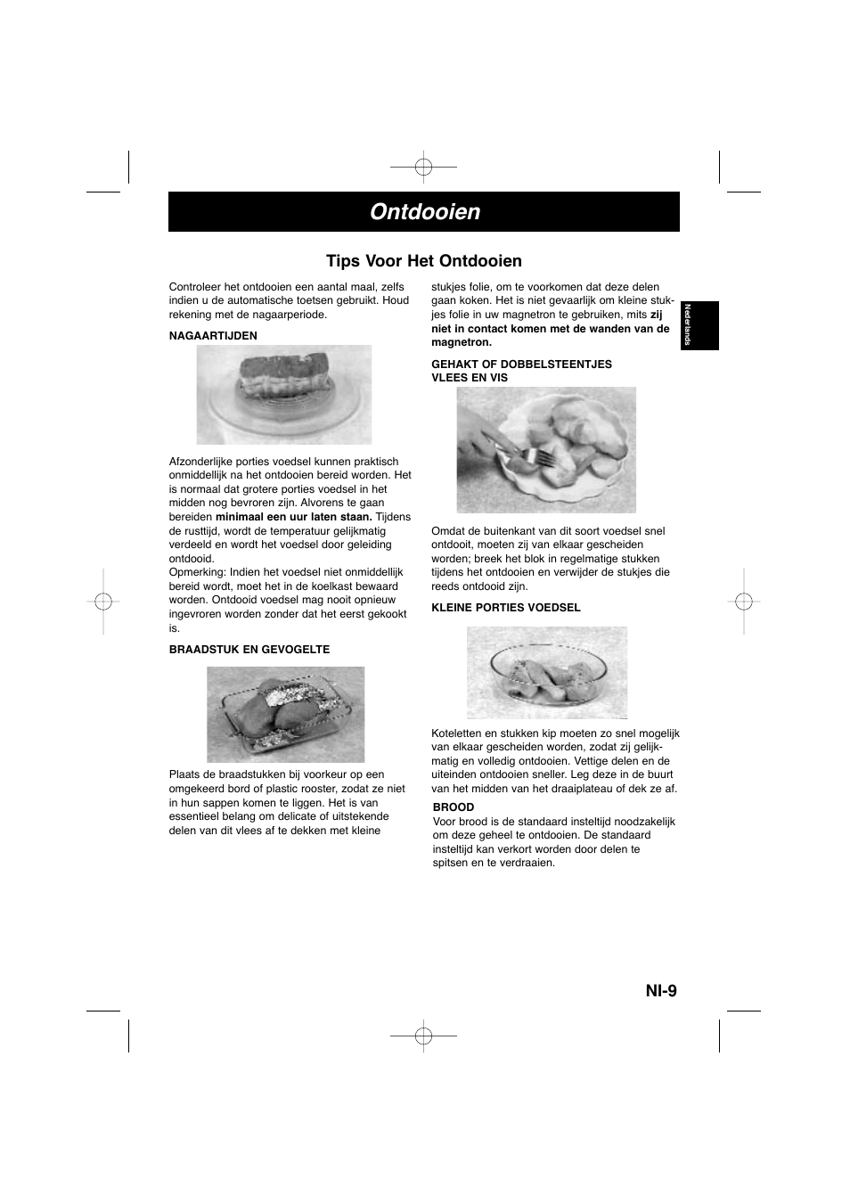 Ontdooien, Ni-9, Tips voor het ontdooien | Panasonic NNSD278SEPG User Manual | Page 39 / 212