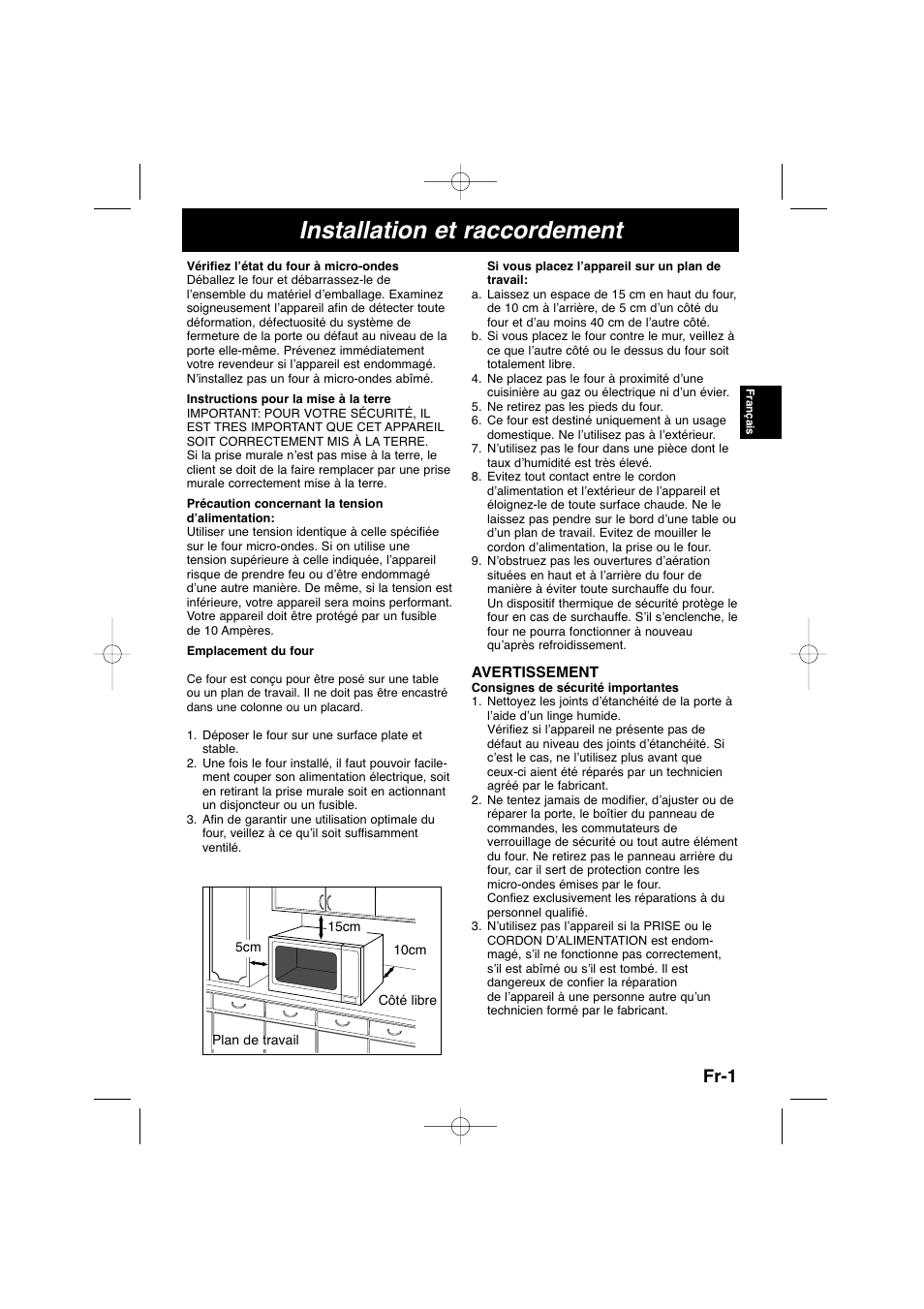 Installation et raccordement, Fr-1 | Panasonic NNSD278SEPG User Manual | Page 45 / 212