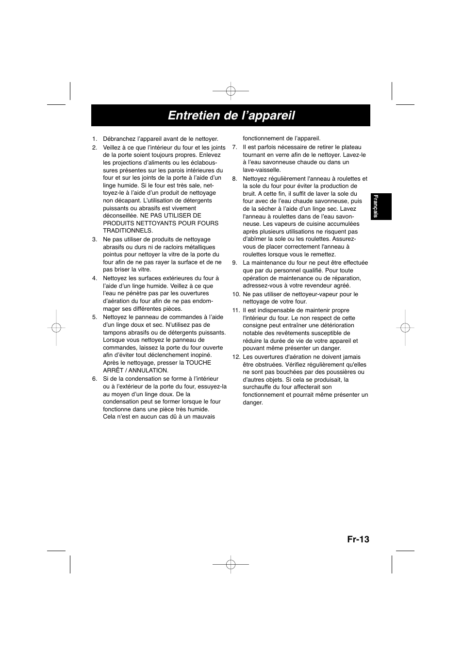 Entretien de l’appareil, Fr-13 | Panasonic NNSD278SEPG User Manual | Page 57 / 212