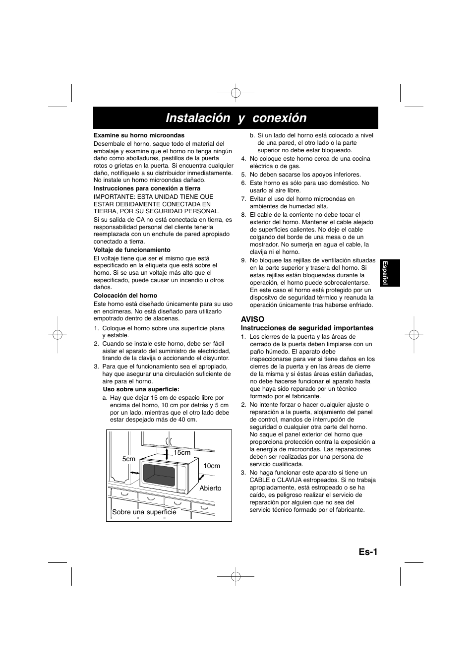 Instalación y conexión, Es-1 | Panasonic NNSD278SEPG User Manual | Page 73 / 212
