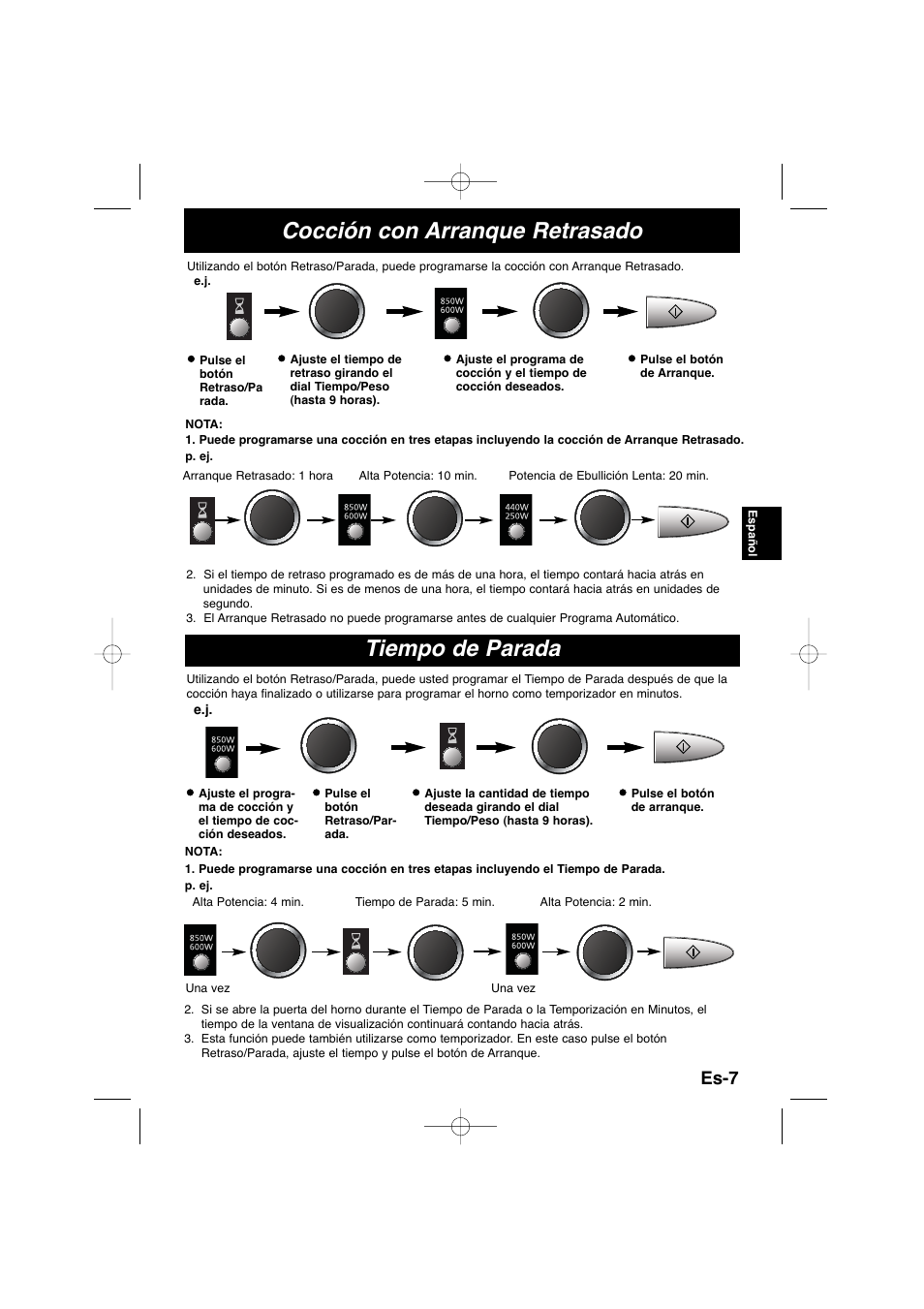 Cocción con arranque retrasado, Tiempo de parada, Es-7 | Panasonic NNSD278SEPG User Manual | Page 79 / 212