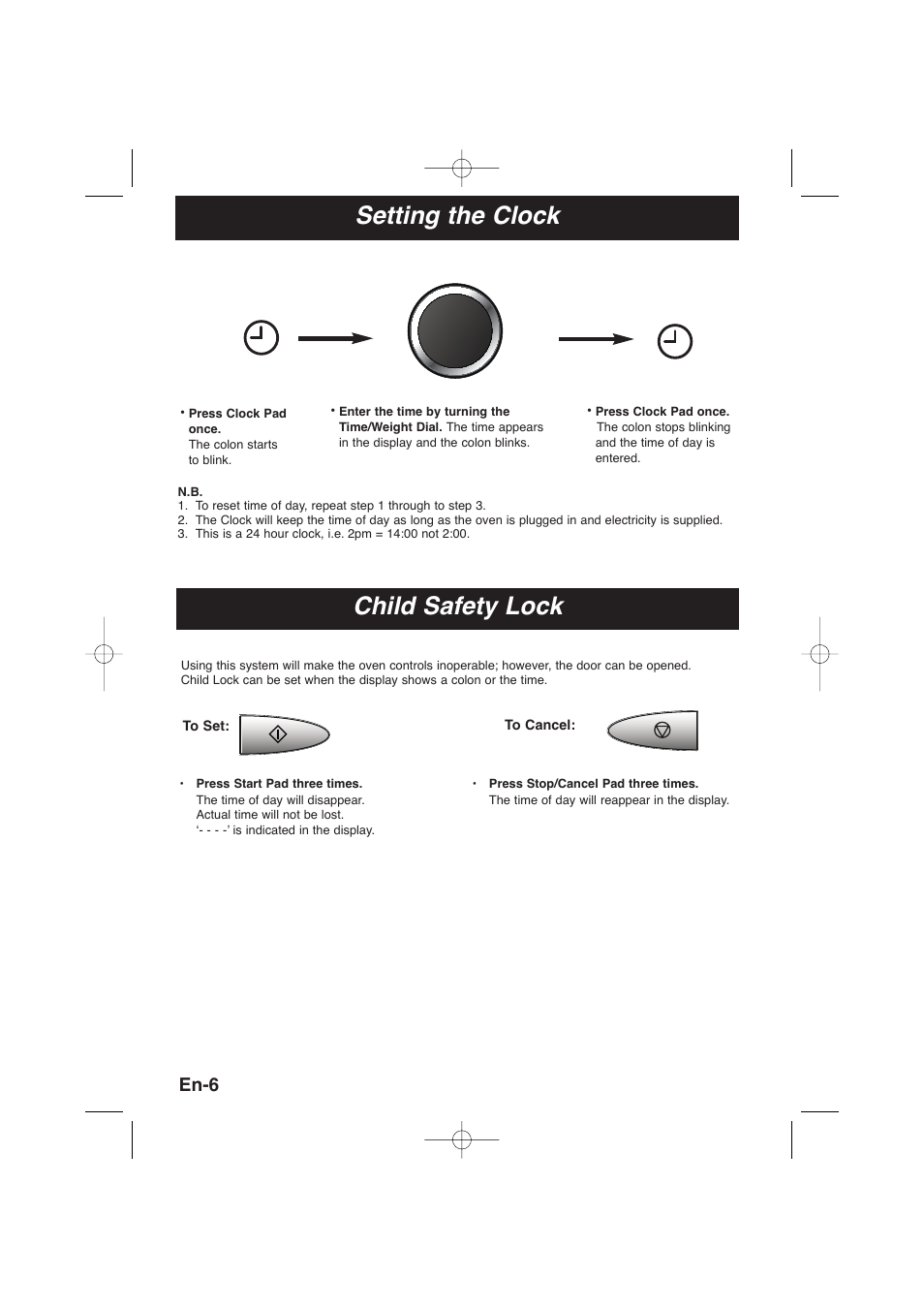 Setting the clock, Child safety lock, En-6 | Panasonic NNSD278SEPG User Manual | Page 8 / 212
