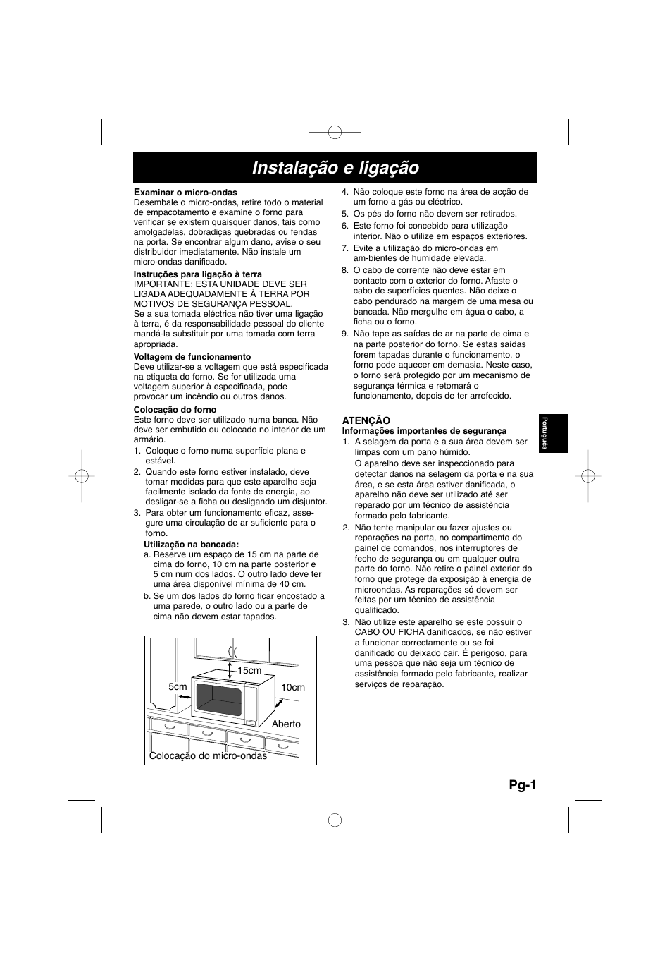 Instalação e ligação, Pg-1 | Panasonic NNSD278SEPG User Manual | Page 87 / 212