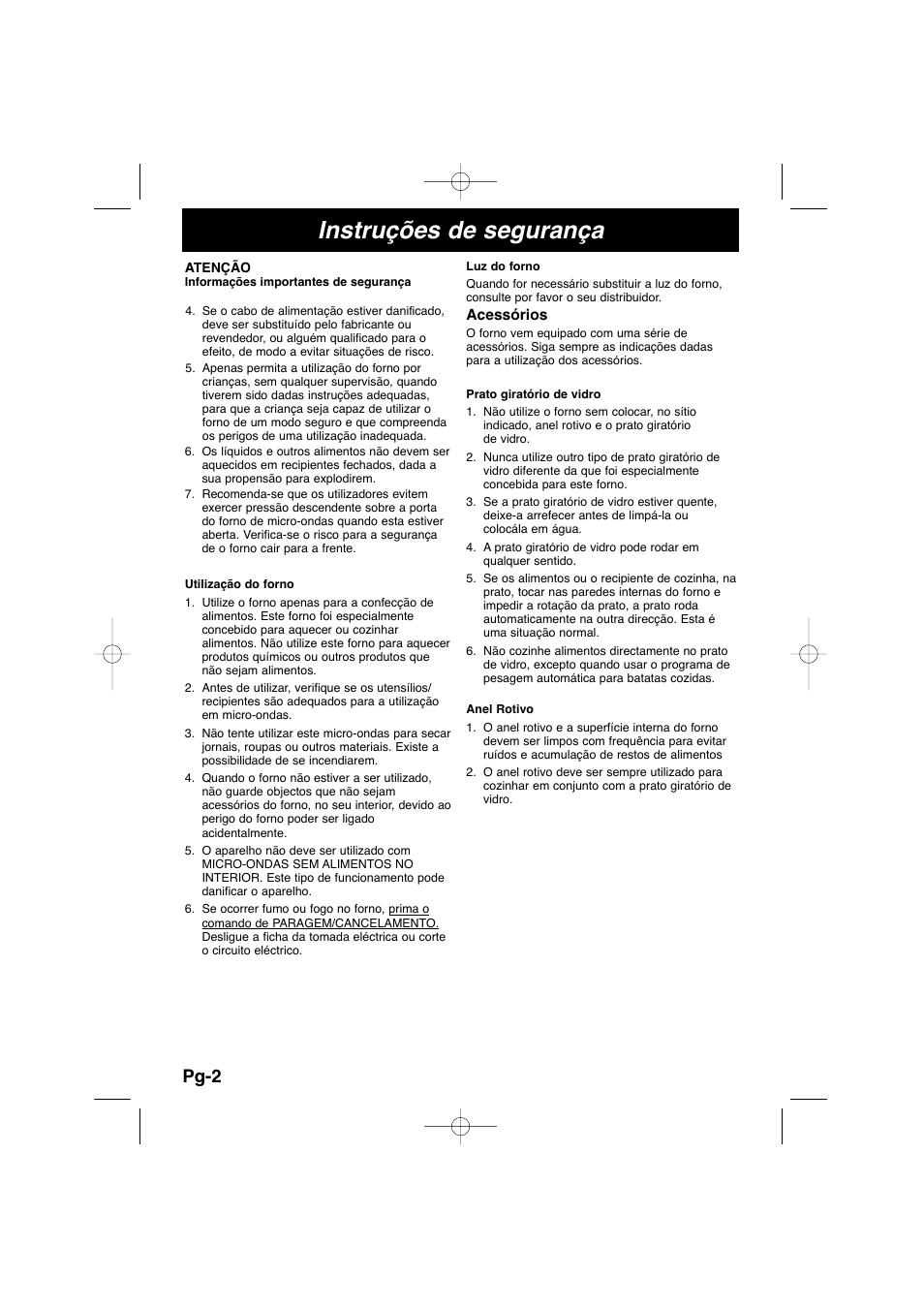 Instruções de segurança, Pg-2 | Panasonic NNSD278SEPG User Manual | Page 88 / 212