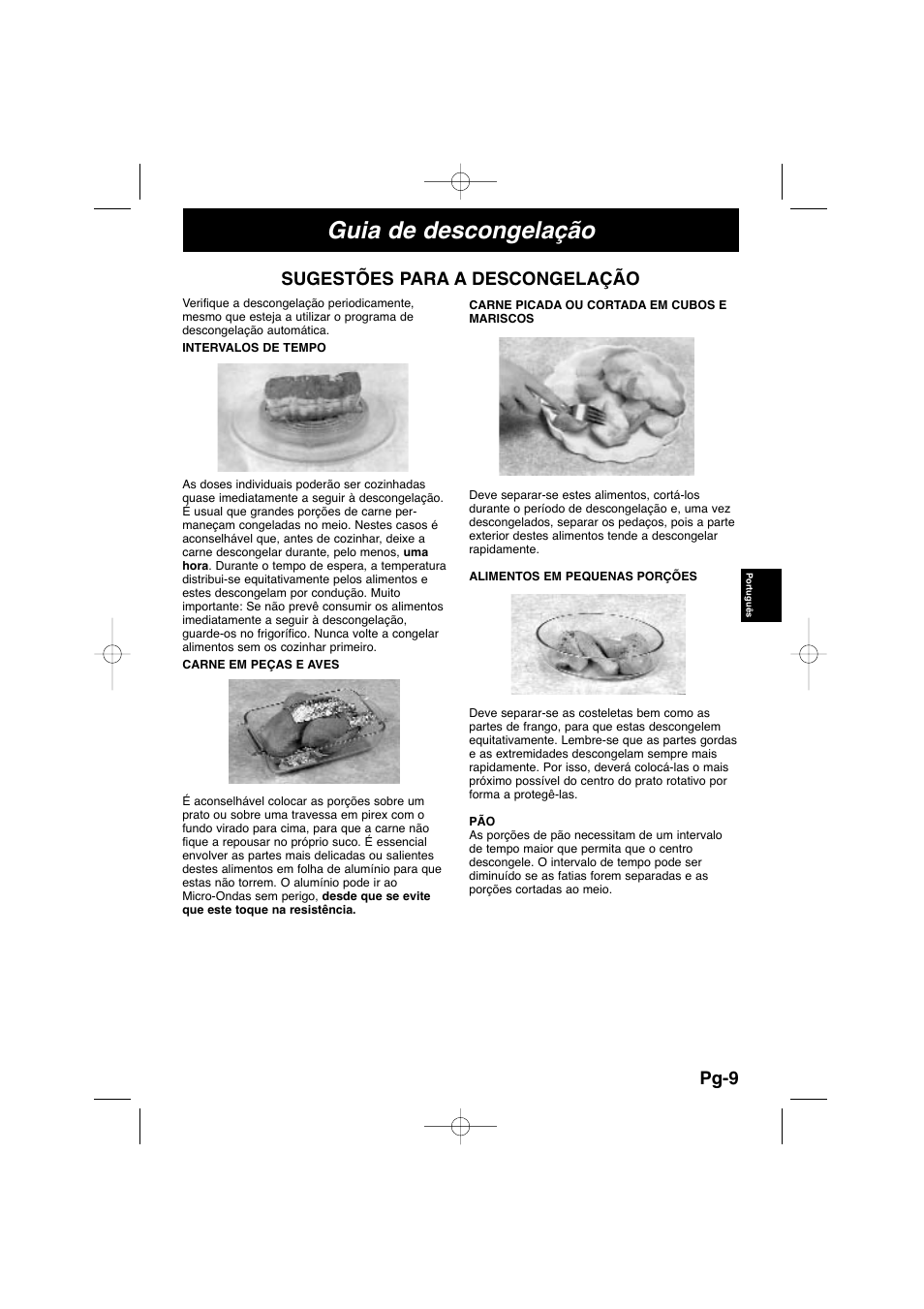 Guia de descongelação, Pg-9, Sugestões para a descongelação | Panasonic NNSD278SEPG User Manual | Page 95 / 212
