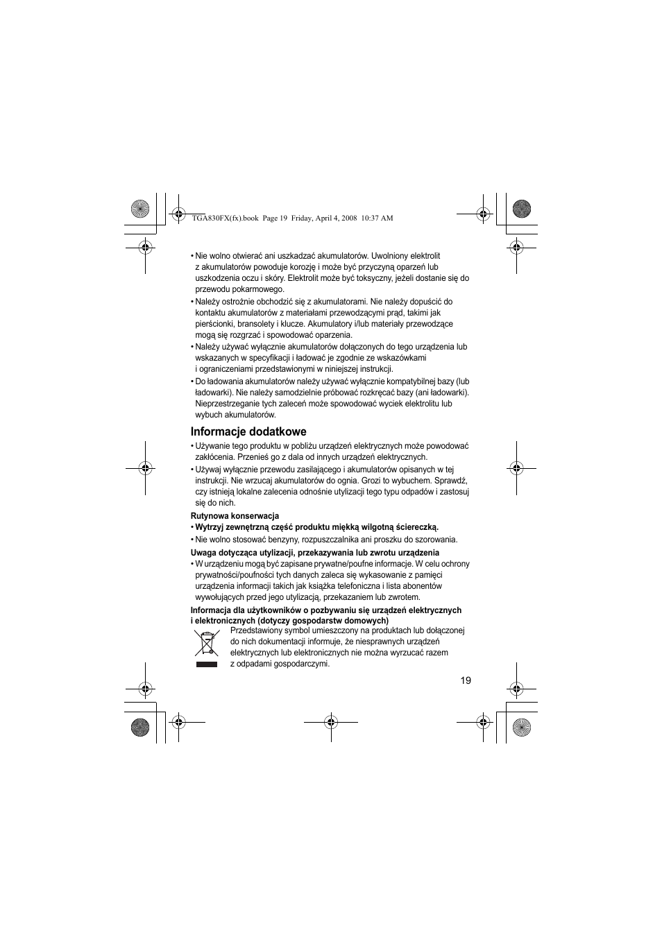 Informacje dodatkowe | Panasonic KXTGA830FX User Manual | Page 19 / 36