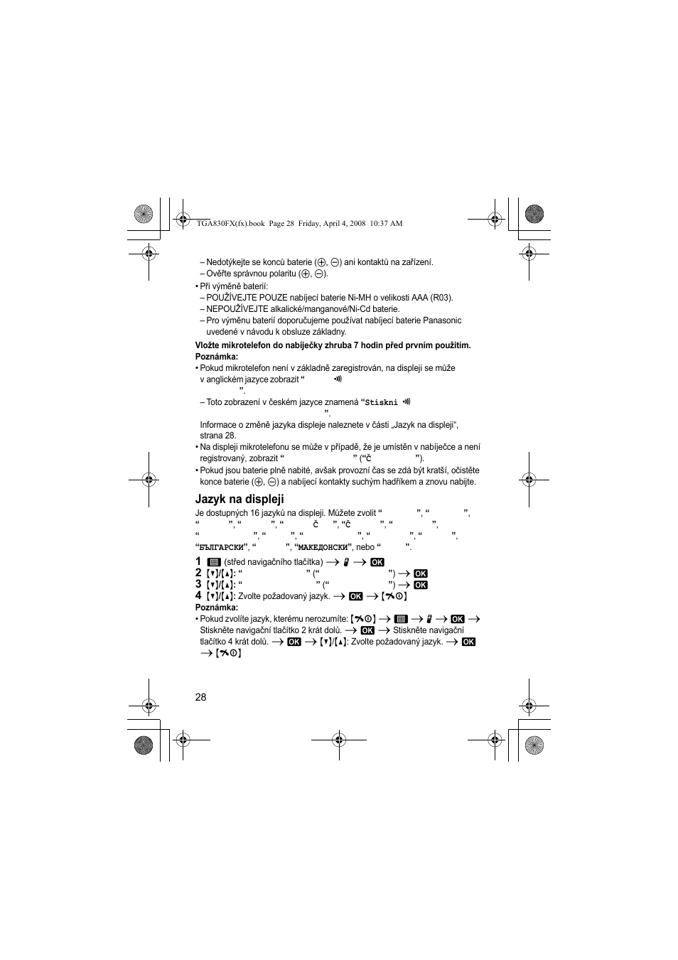 Jazyk na displeji | Panasonic KXTGA830FX User Manual | Page 28 / 36