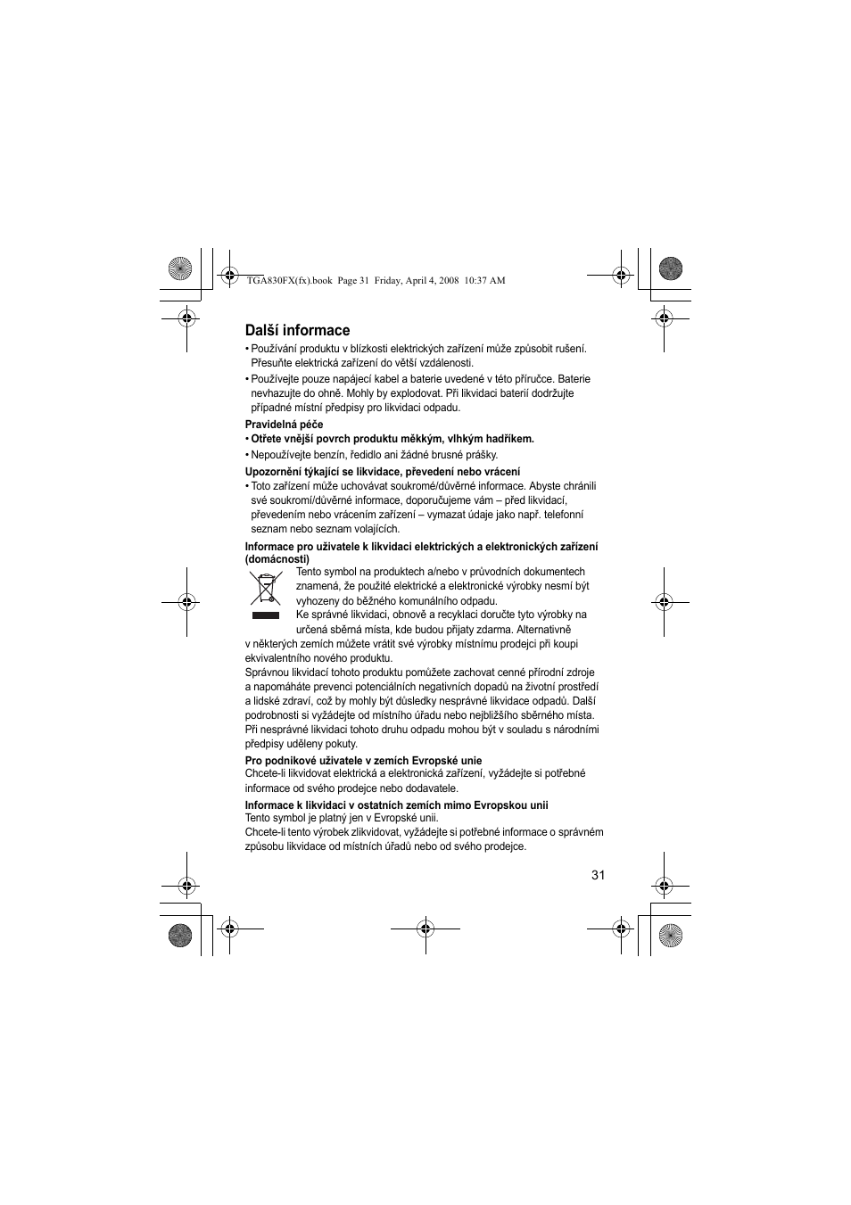 Další informace | Panasonic KXTGA830FX User Manual | Page 31 / 36