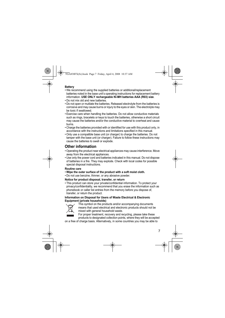 Other information | Panasonic KXTGA830FX User Manual | Page 7 / 36