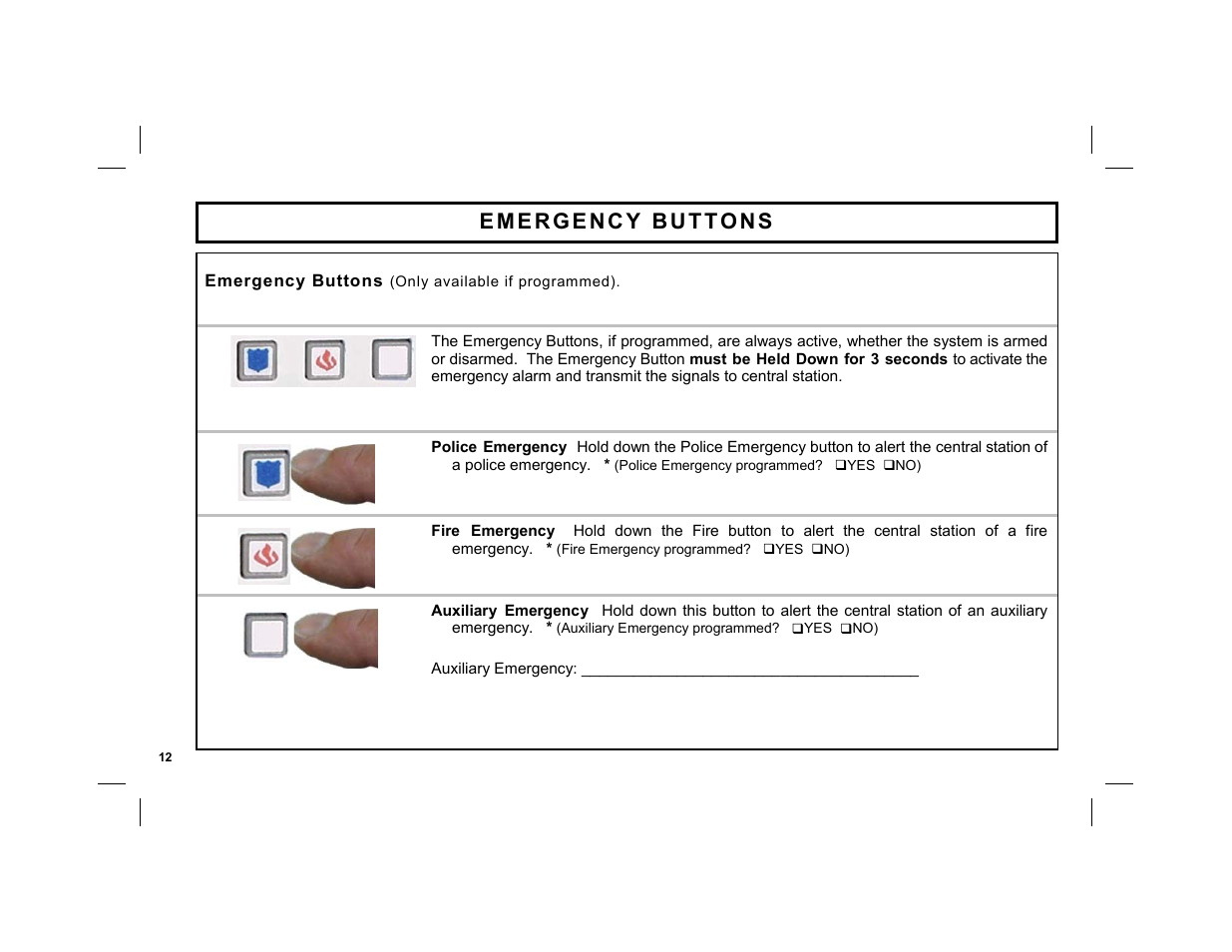 Emergency buttons | ADT Security Services EZ User Manual | Page 12 / 28