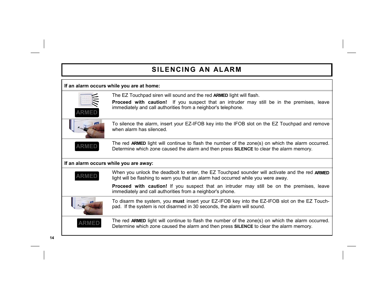 Silencing an alarm | ADT Security Services EZ User Manual | Page 14 / 28