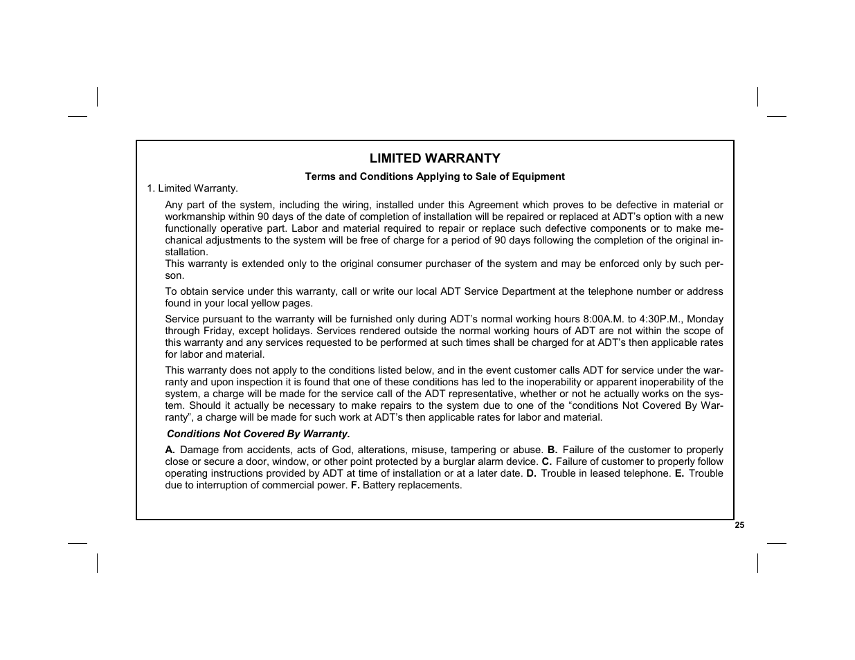 Limited warranty | ADT Security Services EZ User Manual | Page 25 / 28