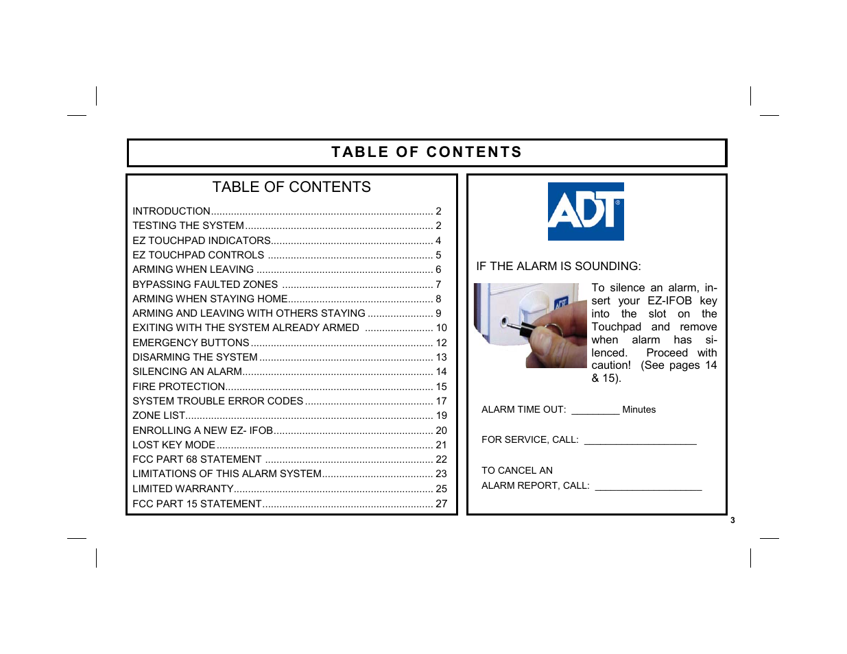 ADT Security Services EZ User Manual | Page 3 / 28