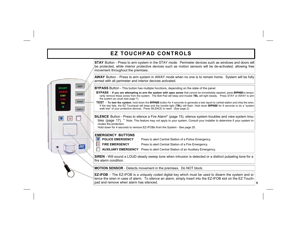 Ez touchpad controls | ADT Security Services EZ User Manual | Page 5 / 28