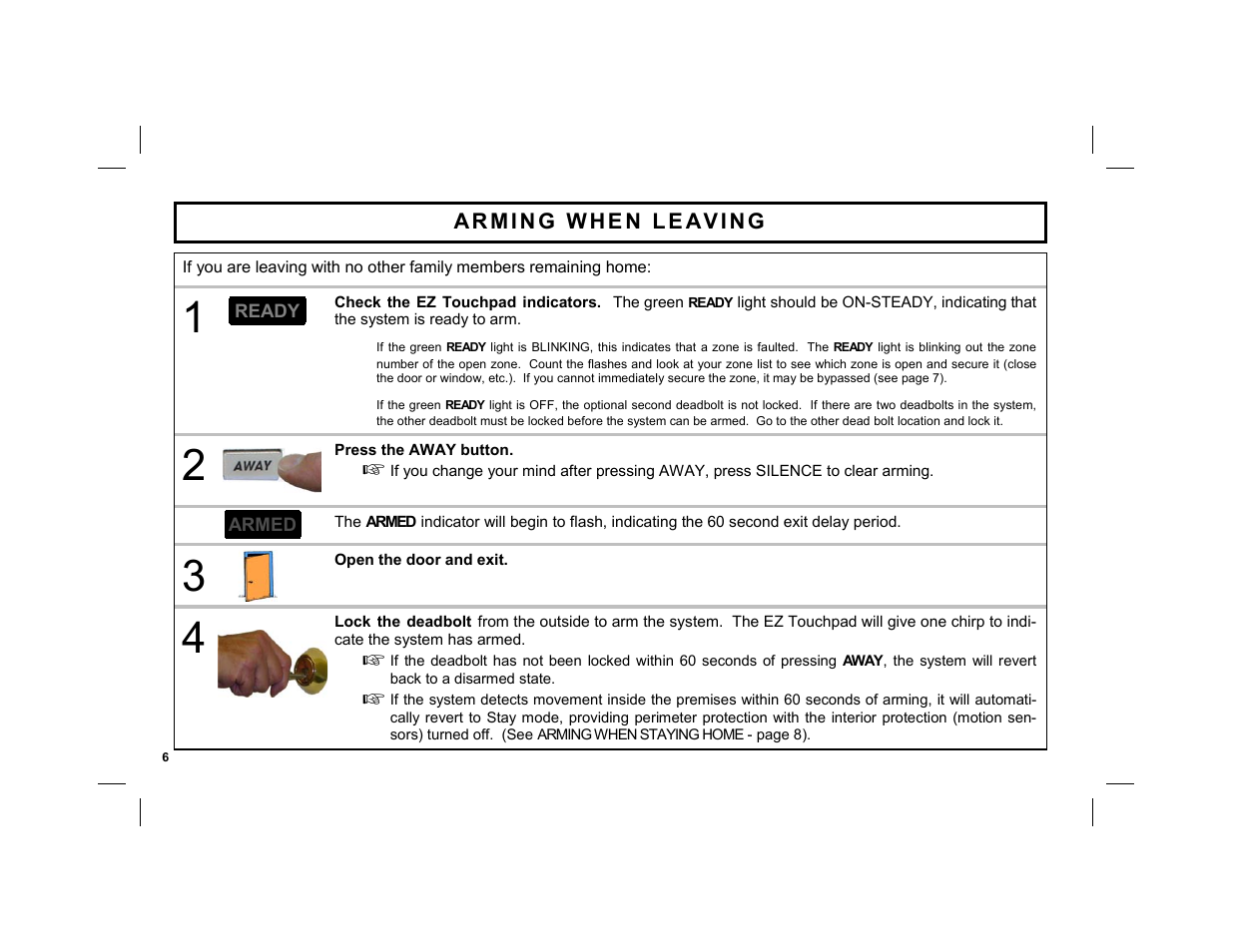 Arming when leaving | ADT Security Services EZ User Manual | Page 6 / 28