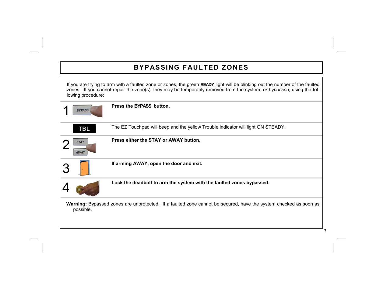 Bypassing faulted zones | ADT Security Services EZ User Manual | Page 7 / 28