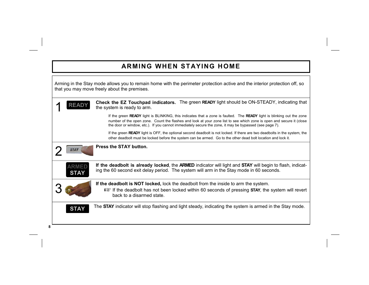 Arming when staying home | ADT Security Services EZ User Manual | Page 8 / 28