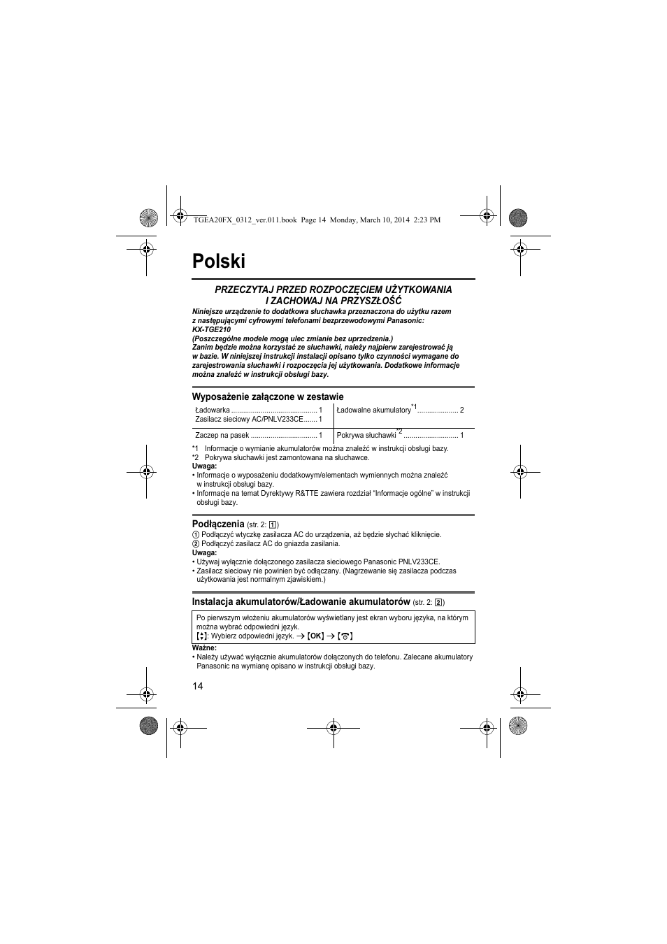 Polski | Panasonic KXTGEA20FX User Manual | Page 14 / 76