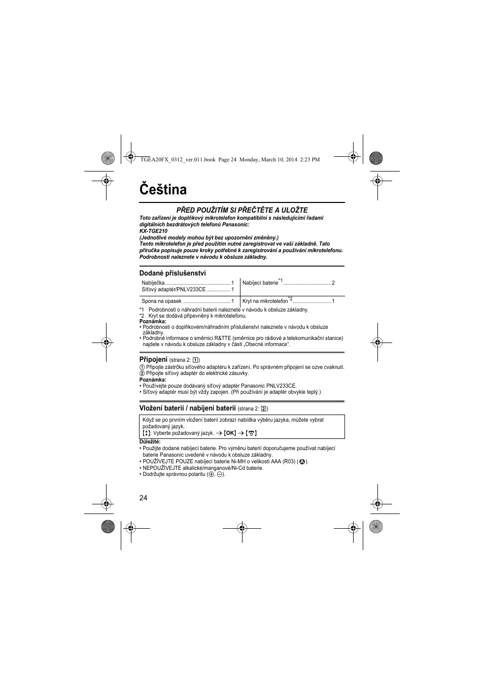 Čeština | Panasonic KXTGEA20FX User Manual | Page 24 / 76