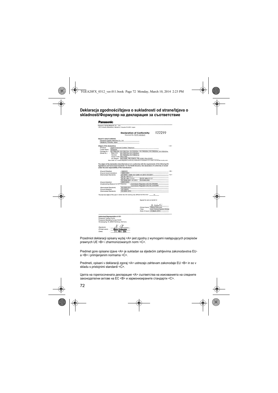 Panasonic KXTGEA20FX User Manual | Page 72 / 76