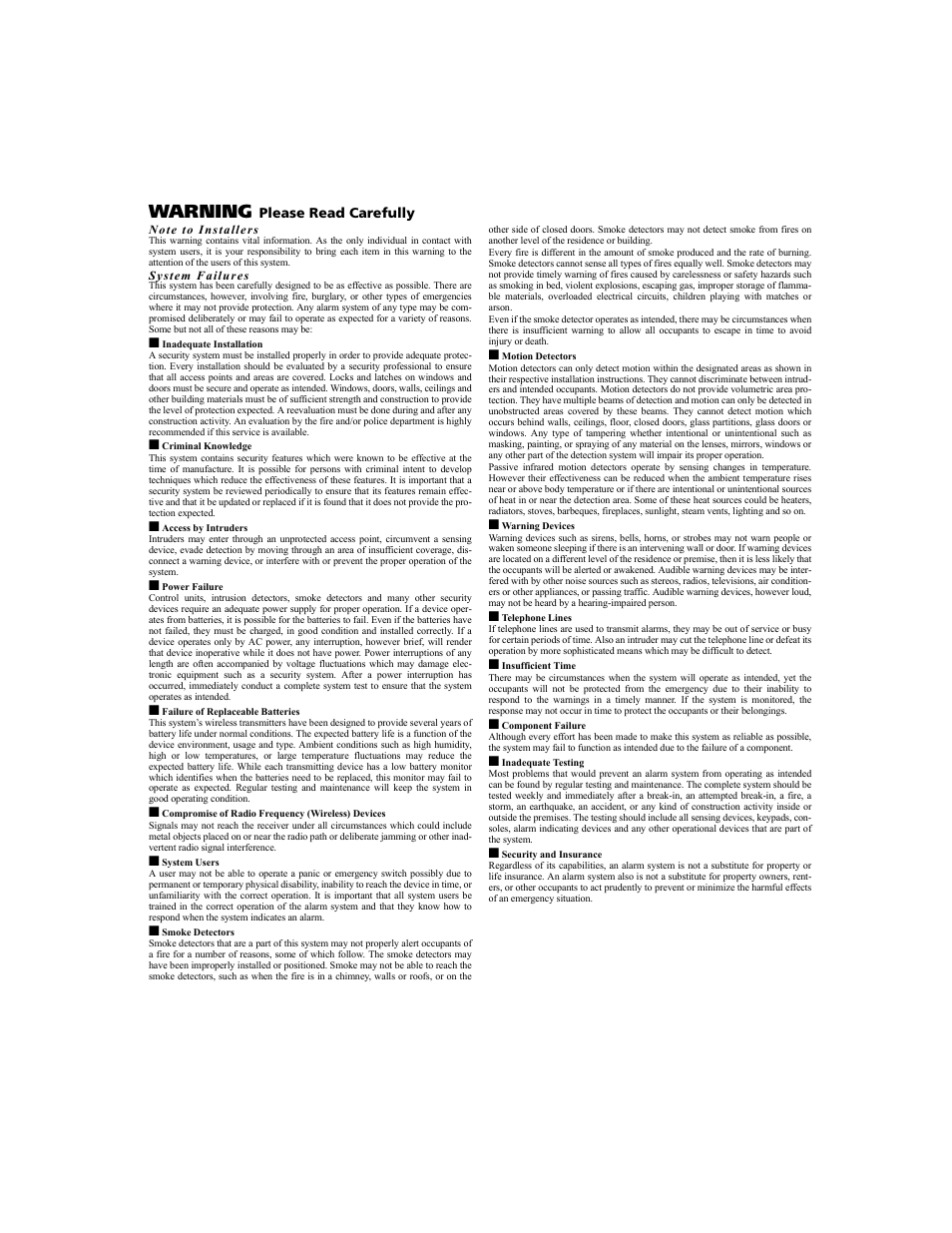 Warning, Please read carefully | ADT Security Services PremisePro none User Manual | Page 2 / 32