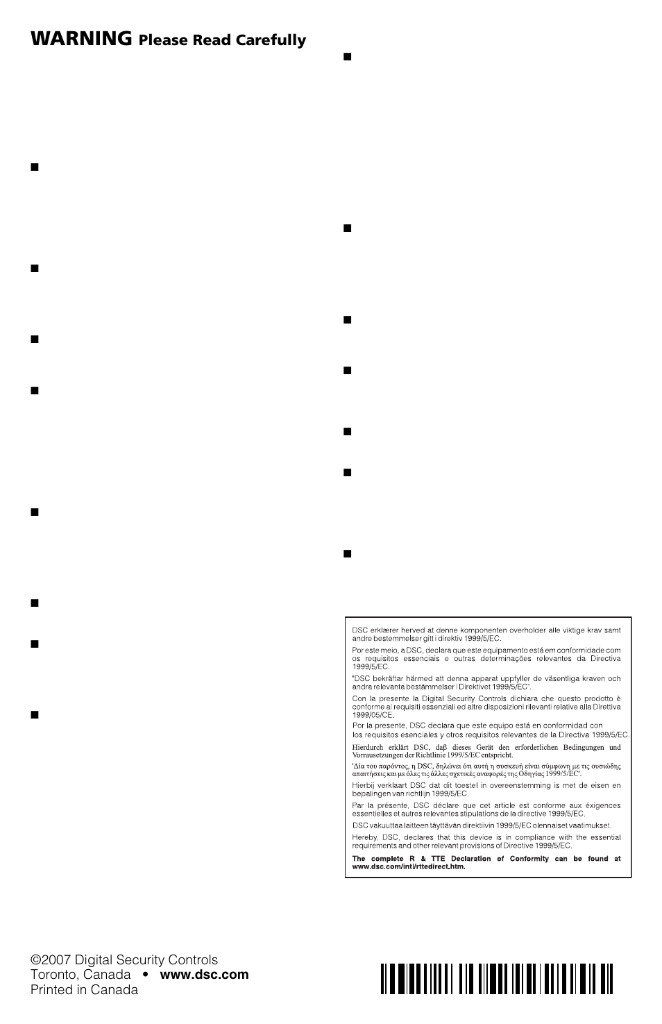 Warning, Please read carefully | ADT Security Services PowerSeries SCW9047-433 User Manual | Page 20 / 20