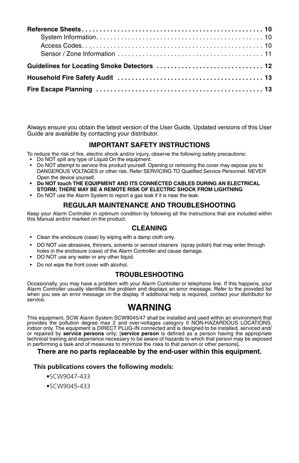 Warning | ADT Security Services PowerSeries SCW9047-433 User Manual | Page 4 / 20