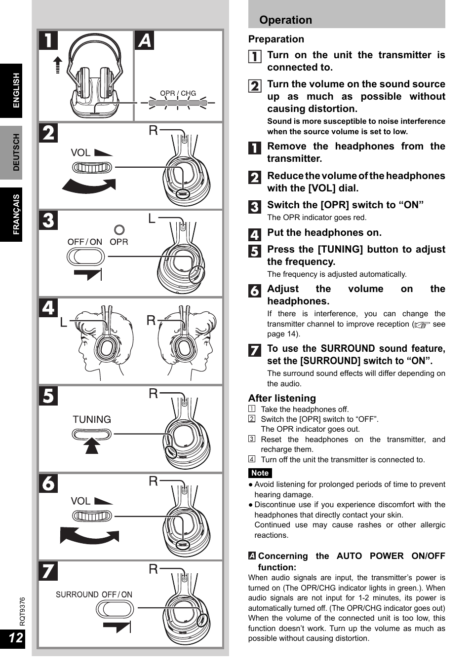 Operation | Panasonic RPWF950 User Manual | Page 12 / 96