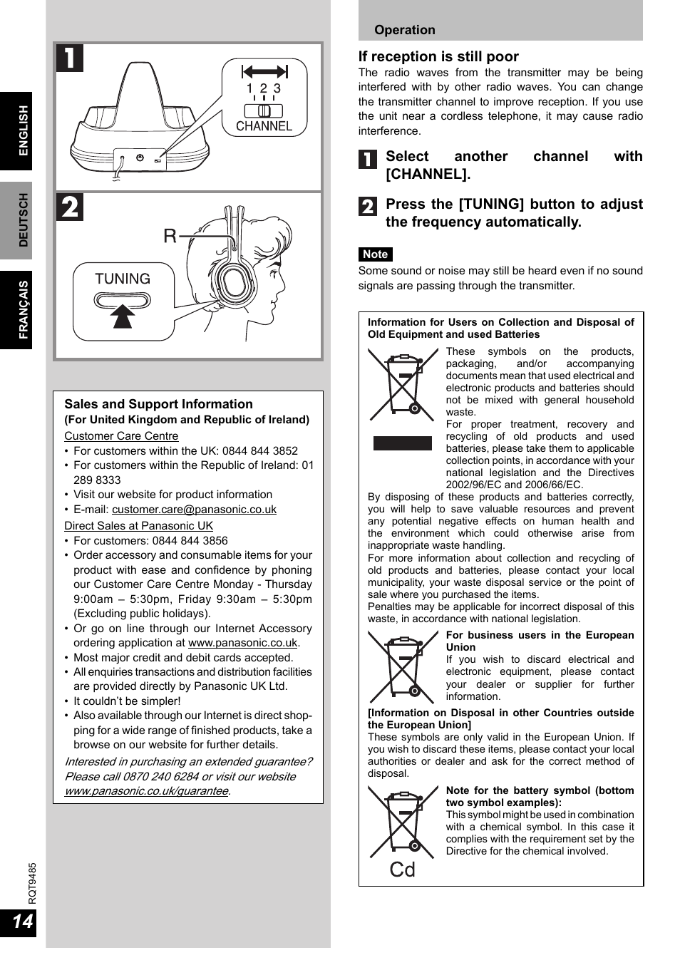 If reception is still poor | Panasonic RPWF950 User Manual | Page 14 / 96