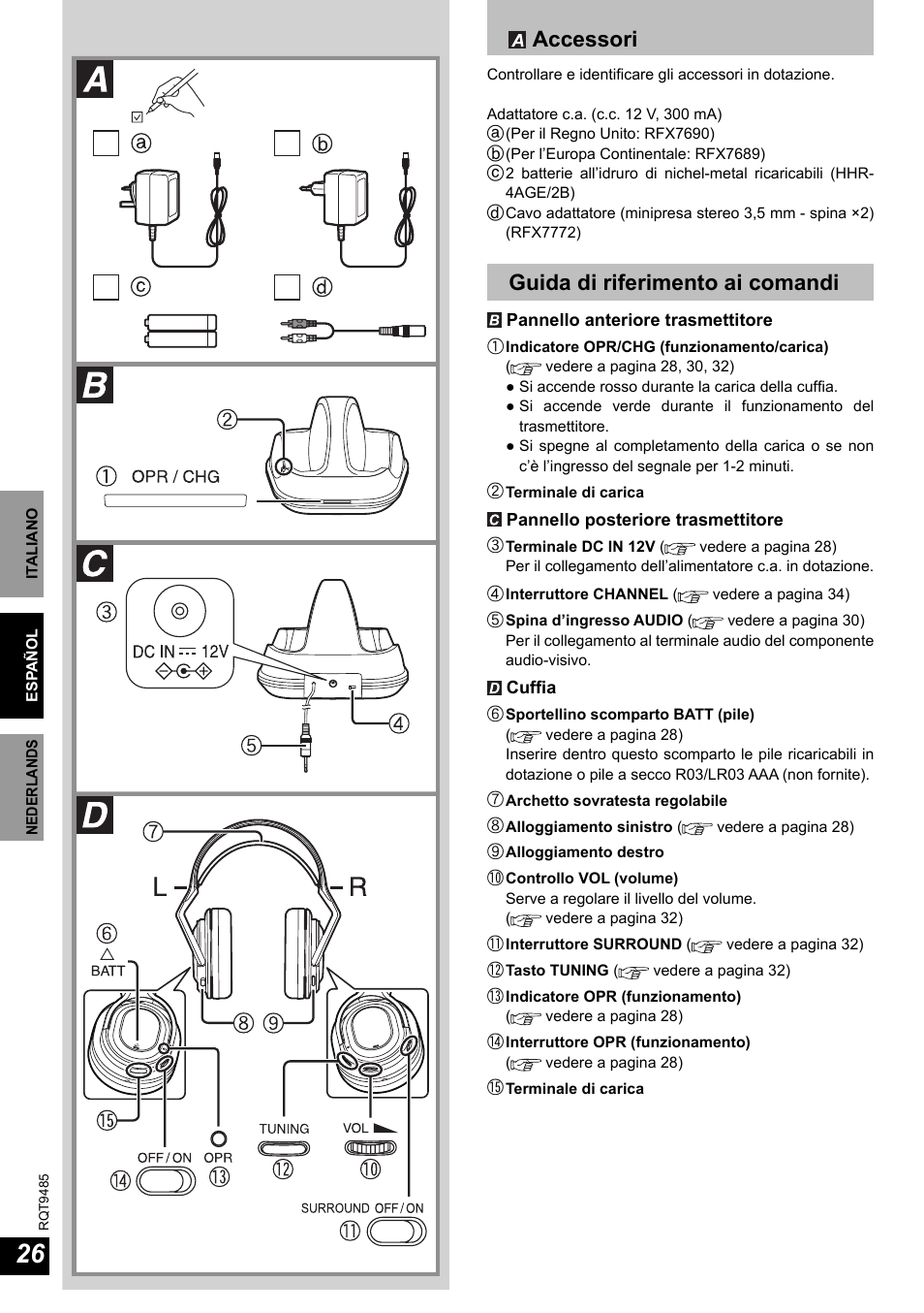 Accessori, Guida di riferimento ai comandi | Panasonic RPWF950 User Manual | Page 26 / 96