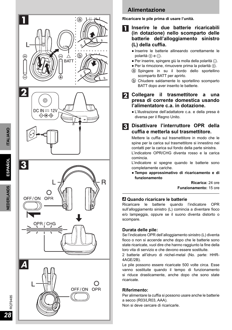 Alimentazione | Panasonic RPWF950 User Manual | Page 28 / 96