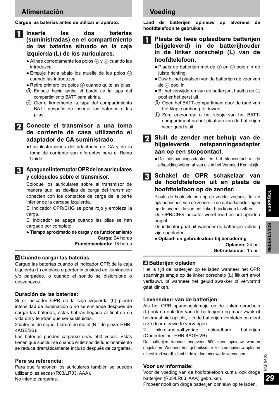 Alimentación, Voeding | Panasonic RPWF950 User Manual | Page 29 / 96
