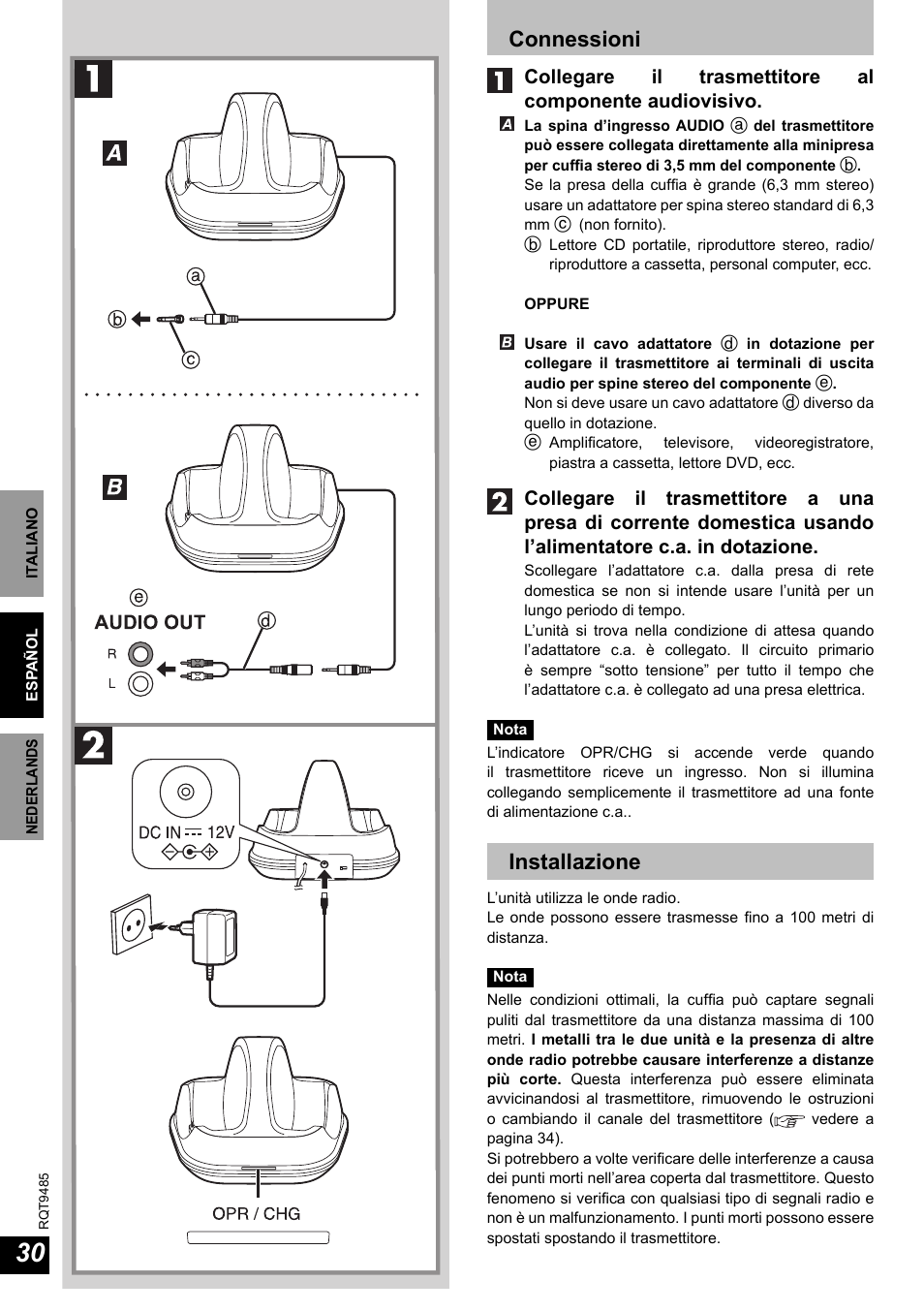 Connessioni, Installazione | Panasonic RPWF950 User Manual | Page 30 / 96