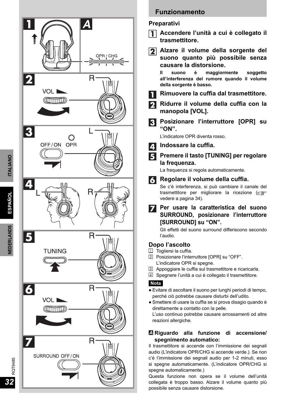 Funzionamento | Panasonic RPWF950 User Manual | Page 32 / 96