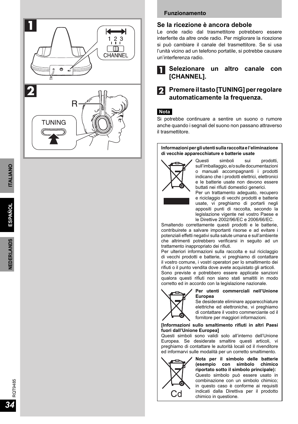 Se la ricezione è ancora debole | Panasonic RPWF950 User Manual | Page 34 / 96
