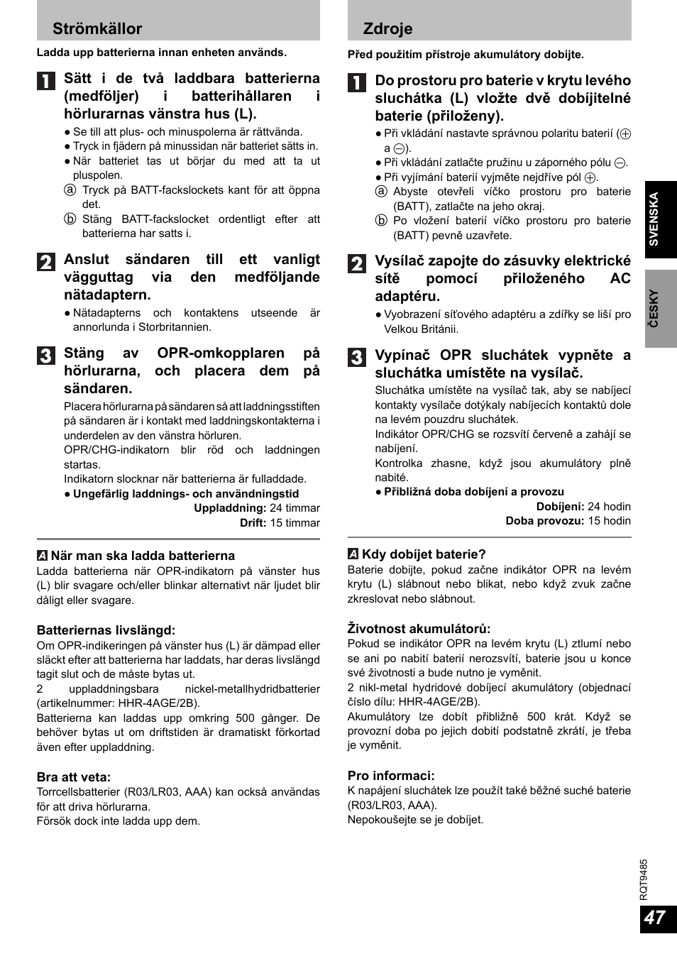 Strömkällor, Zdroje | Panasonic RPWF950 User Manual | Page 47 / 96