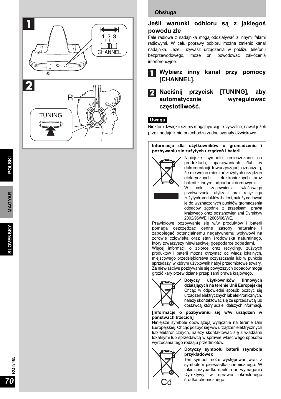 Jeśli warunki odbioru są z jakiegoś powodu złe | Panasonic RPWF950 User Manual | Page 70 / 96