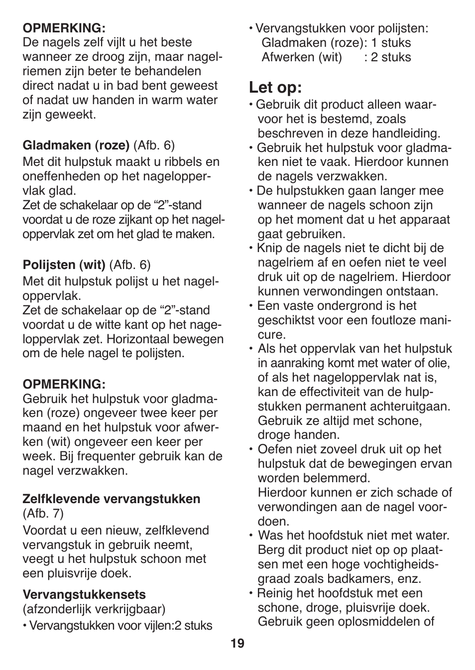 Let op | Panasonic ES2401 User Manual | Page 19 / 64