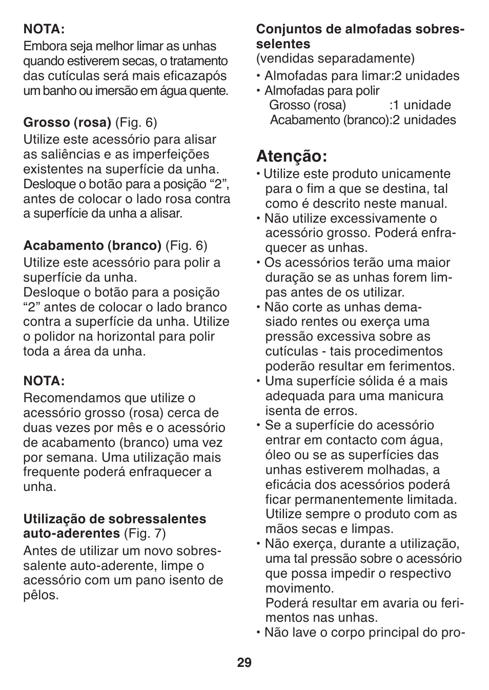 Atenção | Panasonic ES2401 User Manual | Page 29 / 64